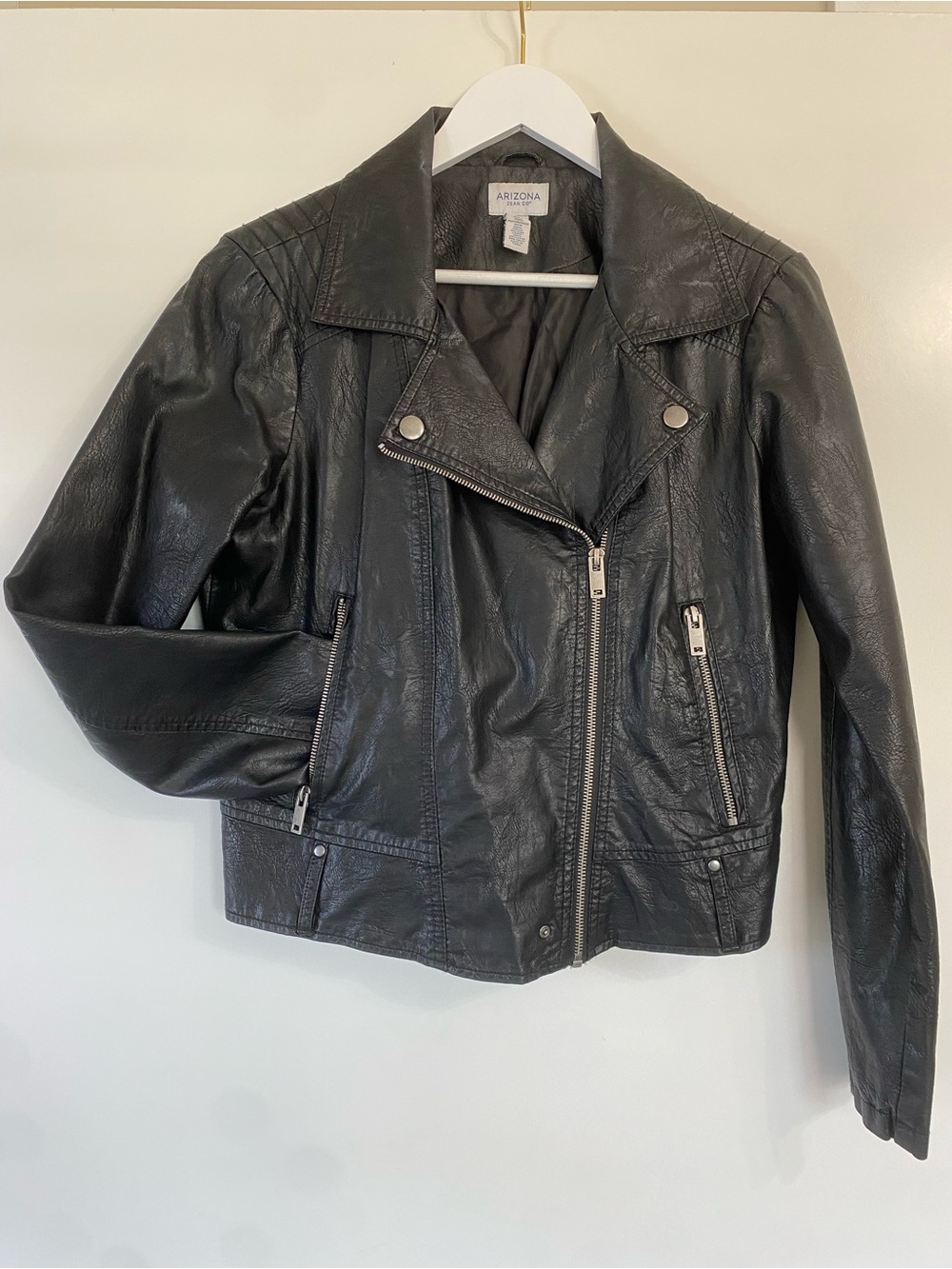 Arizona Jean Company Black Faux Leather Asymmetrical Zipper Jacket